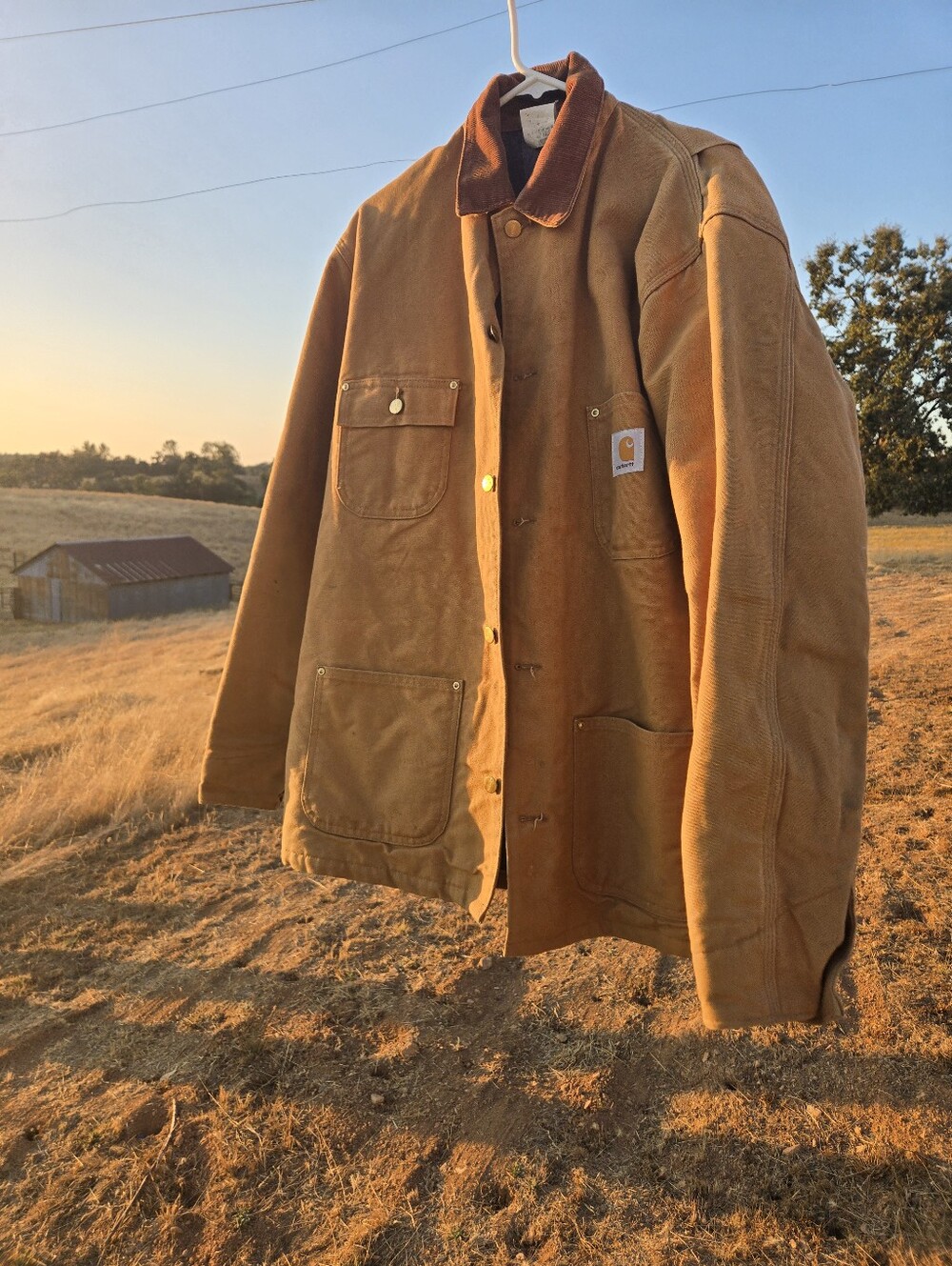 Carhartt Brown Duck Canvas Chore Coat with Corduroy Collar Vintage Size 42 - Picture 2 of 8
